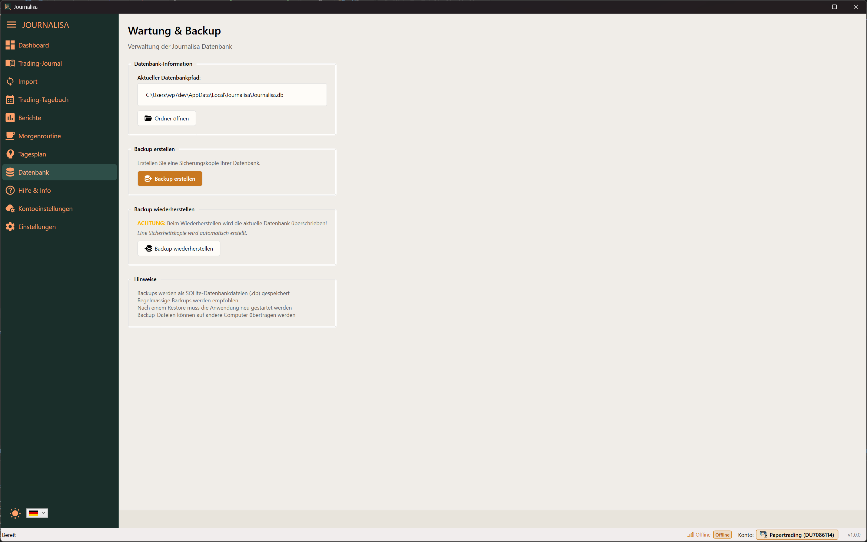 Datenbank und Backup
