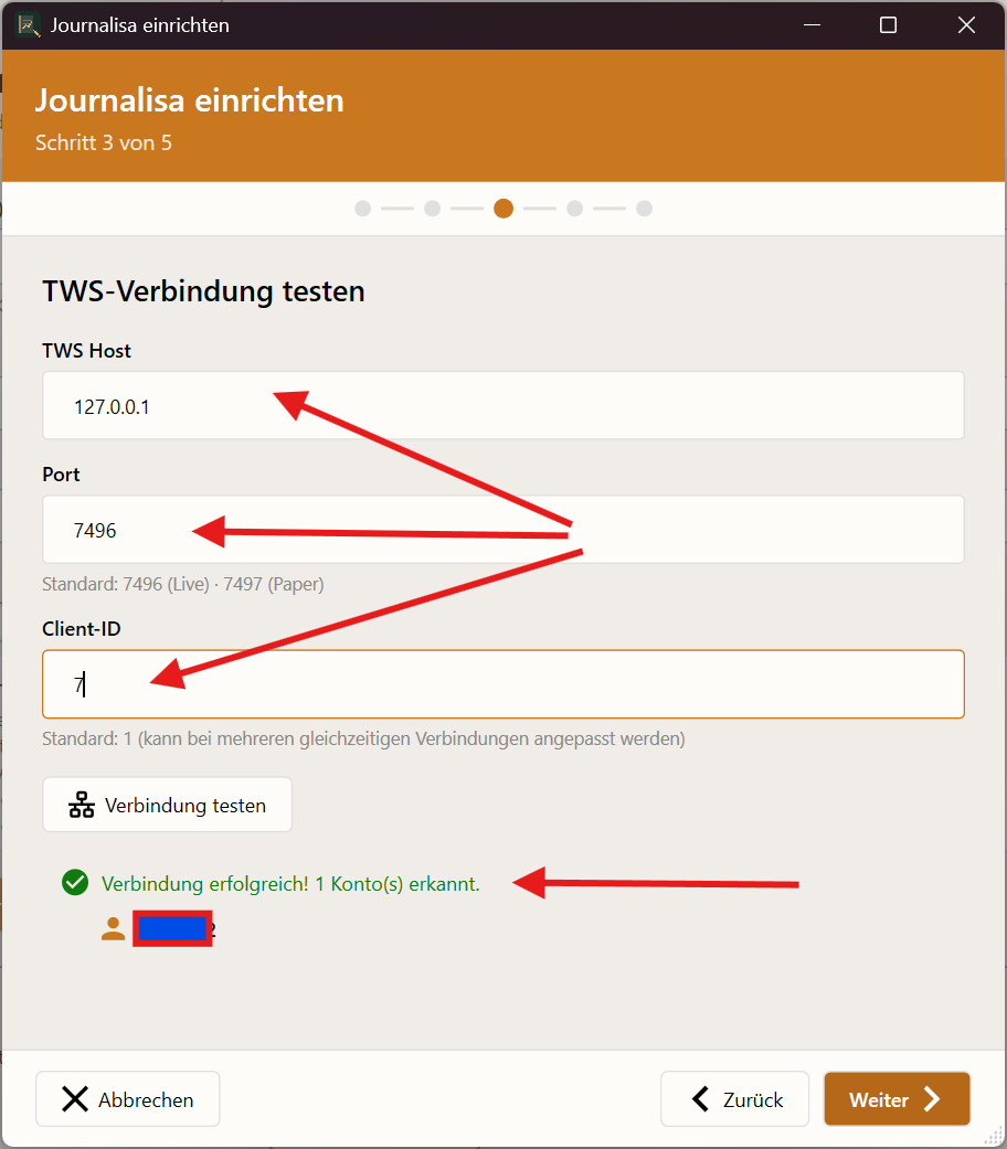 Wizard – Weiter nach TWS-Vorbereitung